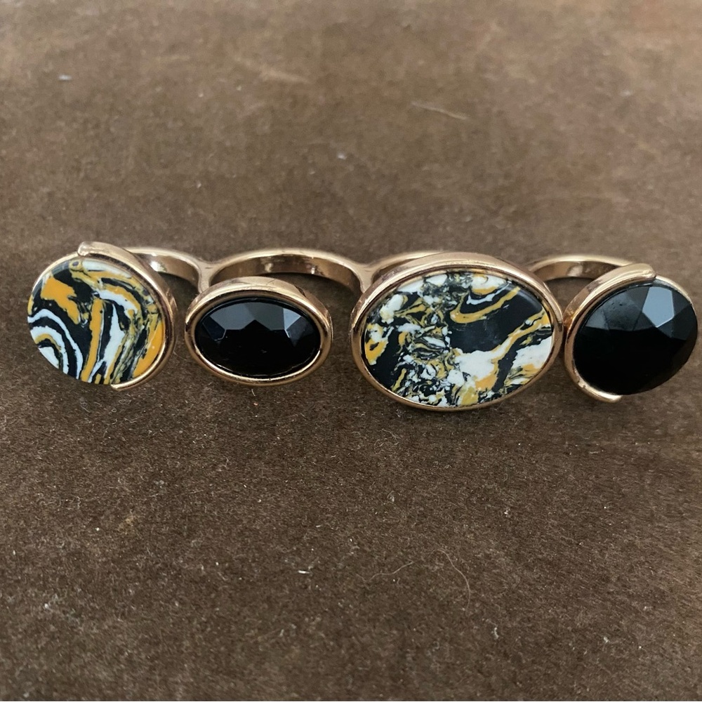 Elegant Gold and Black Stone Ring Set